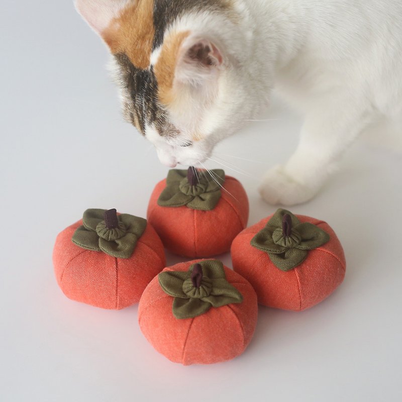 柿甘柿秋収穫手作り猫草おもちゃ袋洗って再利用可能 - おもちゃ - コットン・麻 オレンジ
