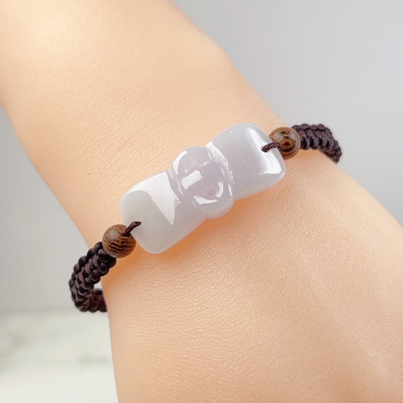 Ice jade bow braided bracelet | Natural Burmese jade A grade jade | Gift giving - สร้อยข้อมือ - หยก ขาว