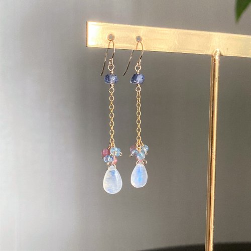 17select -Hina Jewelry- 水母耳環 14KGF 月光石 藍寶石 / 耳夾 / 海之世界