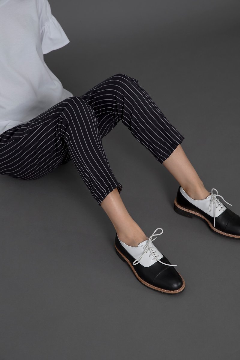 KAZUO CRAFT 手工訂製 - 黑白雙色牛津鞋 - 女款牛津鞋 - 真皮 黑色