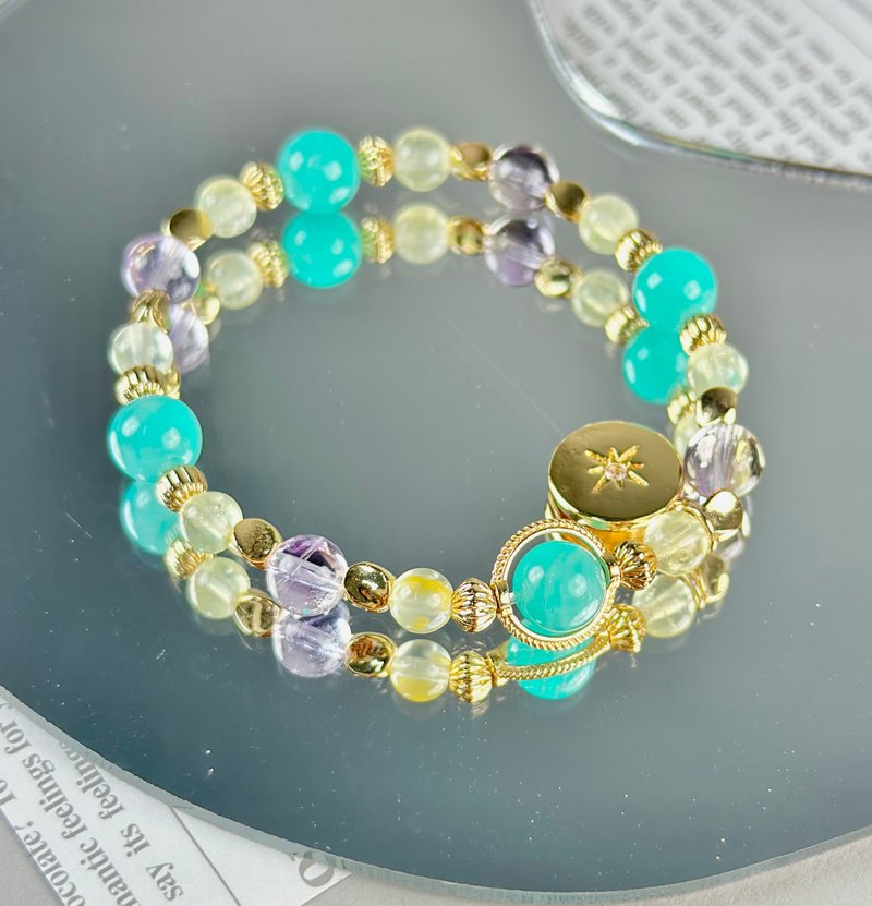 Stone Amethyst Lemon Citrine Natural Crystal Bracelet/Confidence, Courage, Fortune and Wisdom - สร้อยข้อมือ - คริสตัล หลากหลายสี