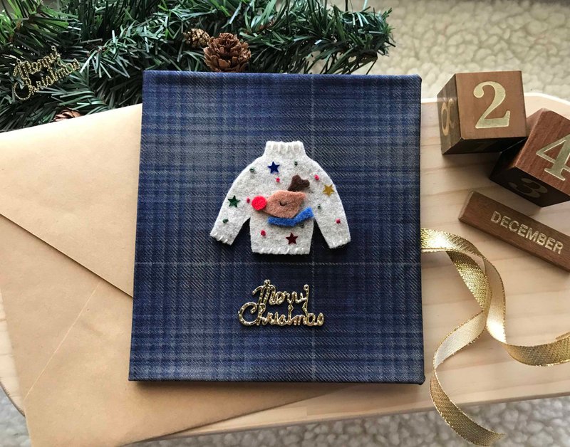 麋鹿小毛衣 sweater 手工卡片 聖誕卡 Handmade Xmas card 藍色 - 卡片/明信片 - 紙 多色