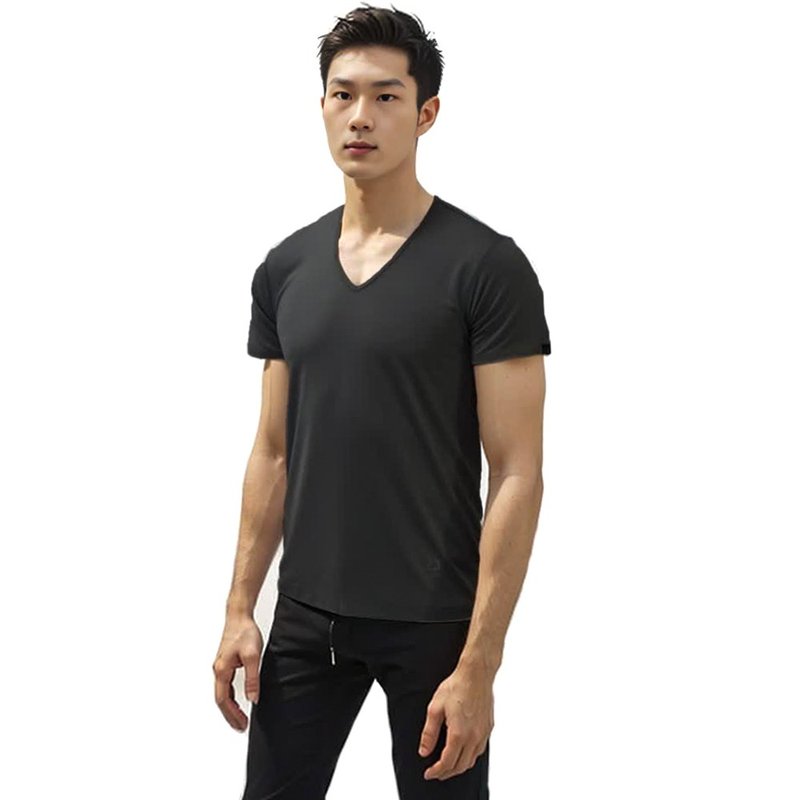 CUPRO JERSEY V-NECK TEE BLACK - ชุดกีฬาผู้ชาย - ไฟเบอร์อื่นๆ หลากหลายสี