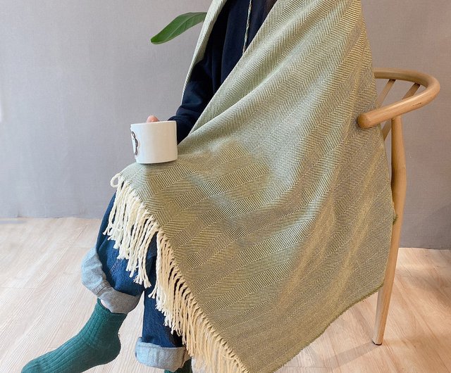 vintage アイルランド ウールブランケット アイルランド ゴールウェイ タッセルブランケットグリーンと