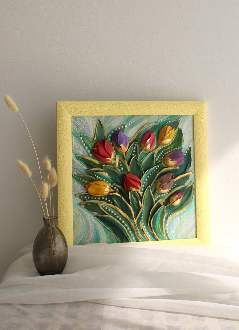 チューリップの絵、織り目加工の壁の芸術、彫刻の絵 - ウォールデコ・壁紙 - その他の素材 