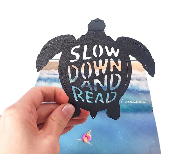 Unusual bookmark, Turtle Says Slow Down and Read, Free shipping worldwide - 書籤 - 其他金屬 黑色