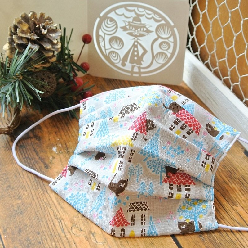 For cat lovers | handmade mask Brick house × Cats Gray | Japan manufacturing - Face Masks - Cotton & Hemp Gray