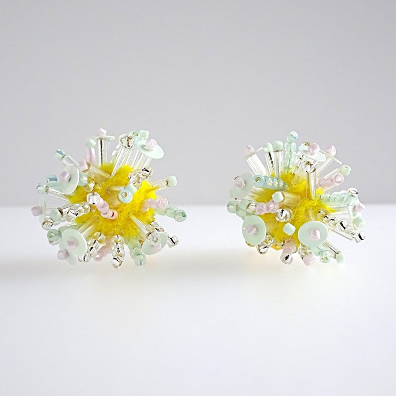 Clipped earrings 　Planet Earring - Earrings & Clip-ons - Thread Yellow