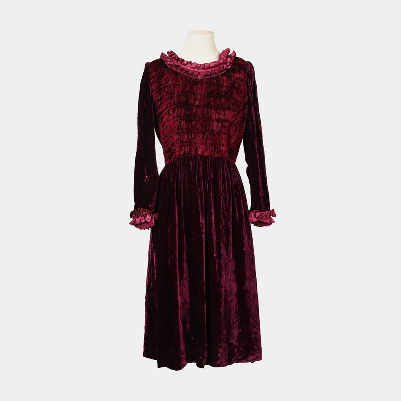 [Egg Plant Vintage] Berry Cloud French Velvet Vintage Dress - One Piece Dresses - Other Man-Made Fibers 