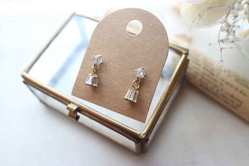 Sweety-zircon handmade earrings - Earrings & Clip-ons - Copper & Brass Gold