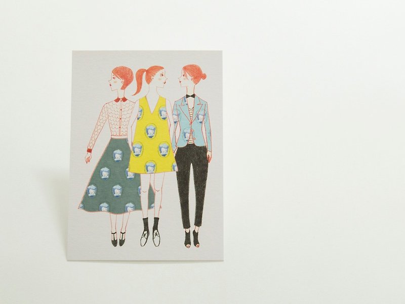 ポストカード（イエロードレスの三人の女の子） - カード・はがき - 紙 多色