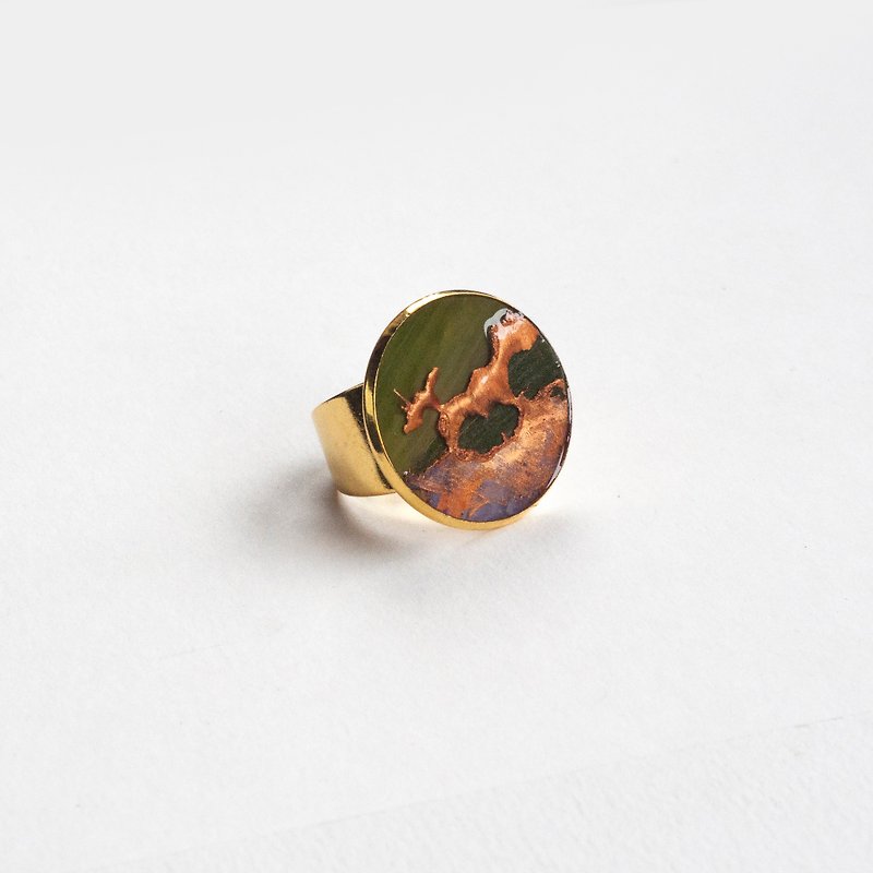 竹の印象_ 017 _だけのオリジナル銅と樹脂リング_直径25mmのリング表面_ _厚い餃子の味植物油絵+宝石を使用して、_ _ドラゴンボートフェスティバルの贈り物 - リング - 塗料 グリーン