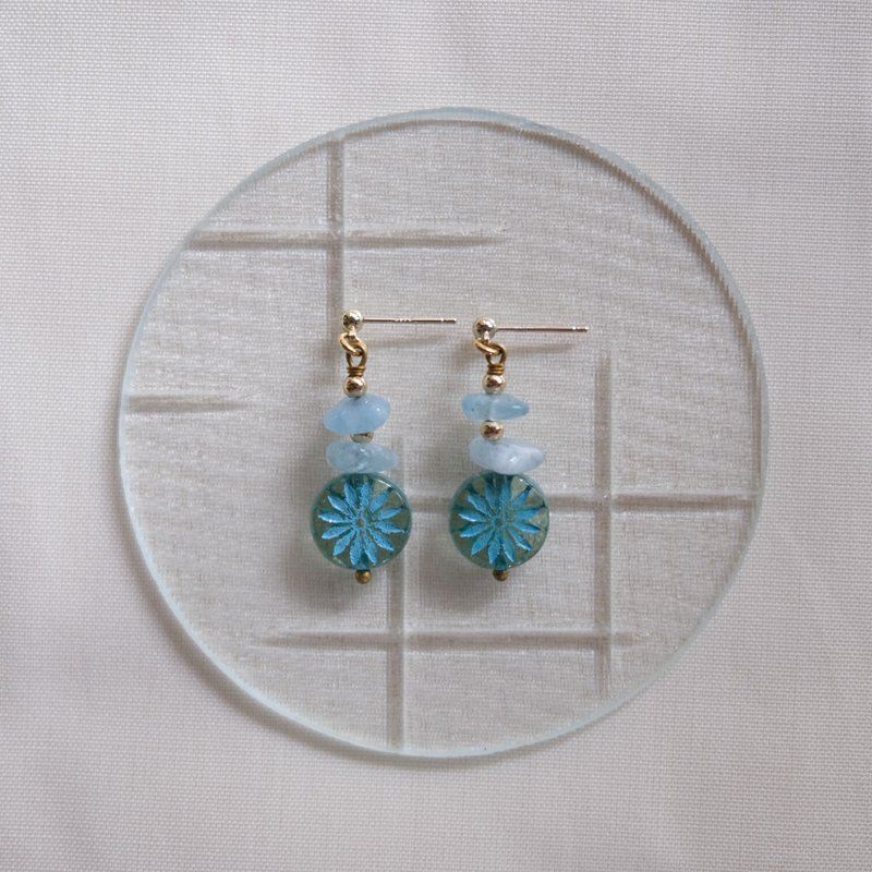 Light Blue Sunlight Earrings , Post Earrings, Clip On Earrings - ต่างหู - แก้ว สีน้ำเงิน