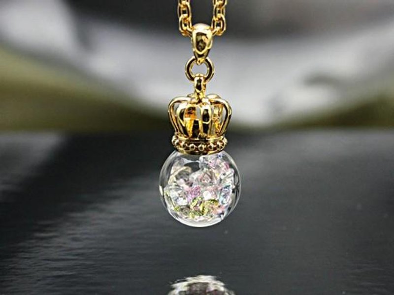 Bijou glass ball Gold Crown S Pendant ライトストーンカラー - 項鍊 - 其他金屬 