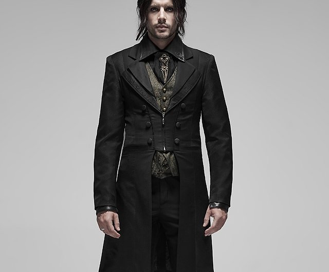 Steampunk Black Men's Double Breasted Coat, Thinkers