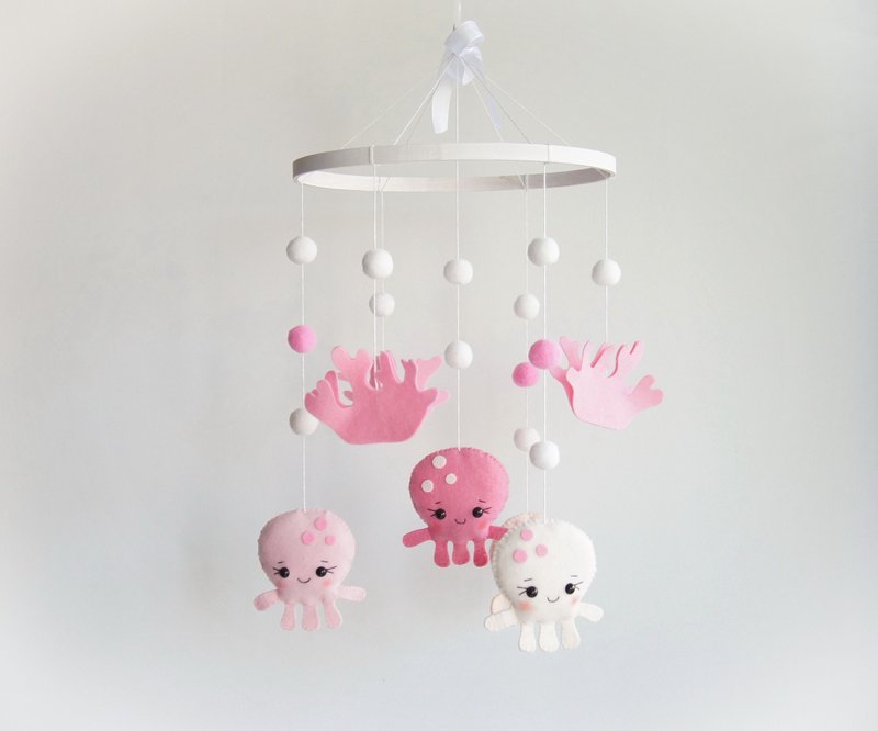 Baby girl mobile, Octopus baby mobile, Gift for baby girl, Nursery baby