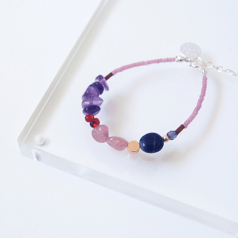 Autumn Sodalite Strawberry Quartz Amatista Crystal Gemstone Bracelet - Bracelets - Crystal Purple