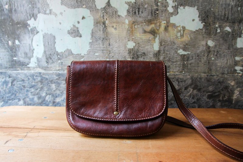 袅袅 department store - Vintage The Bridge brown leather side backpack retro - Messenger Bags & Sling Bags - Genuine Leather 
