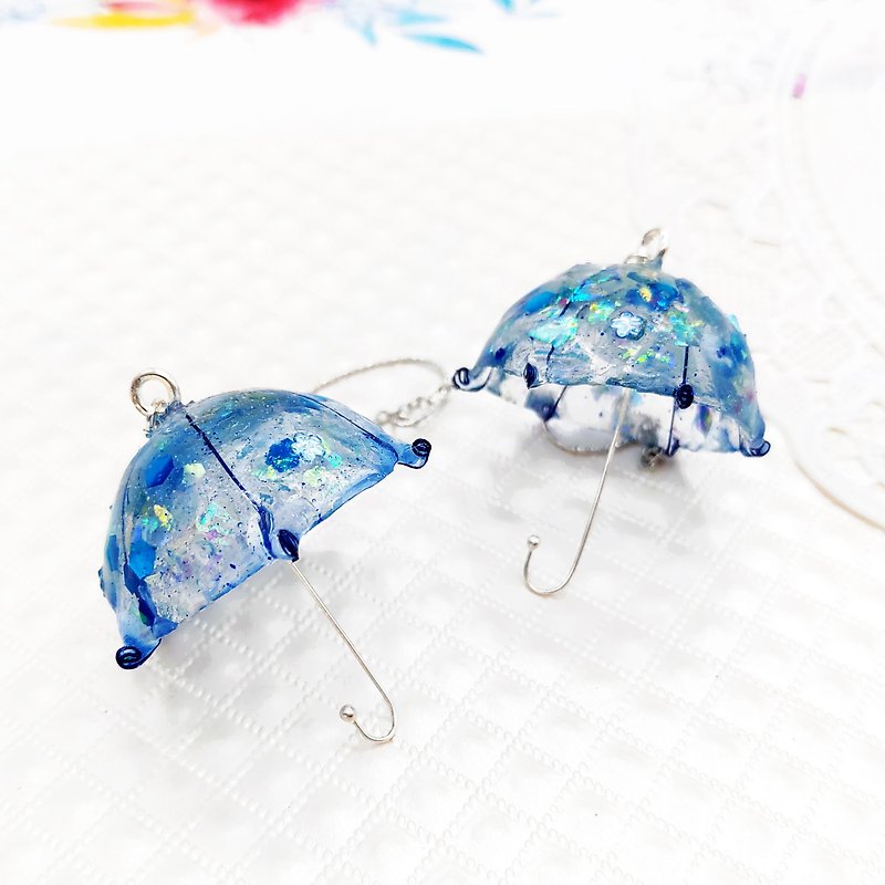 Daqian Design Rejuvenation Navy Blue Crystal Umbrella Fashion Cute Pretty Earrings/Clip Valentine's Day - Earrings & Clip-ons - Sterling Silver Blue