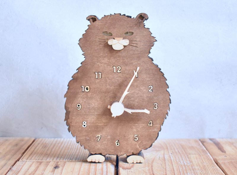 Walnut Cat Long Regular Size Clock Wooden Table Clock - นาฬิกา - ไม้ สีนำ้ตาล