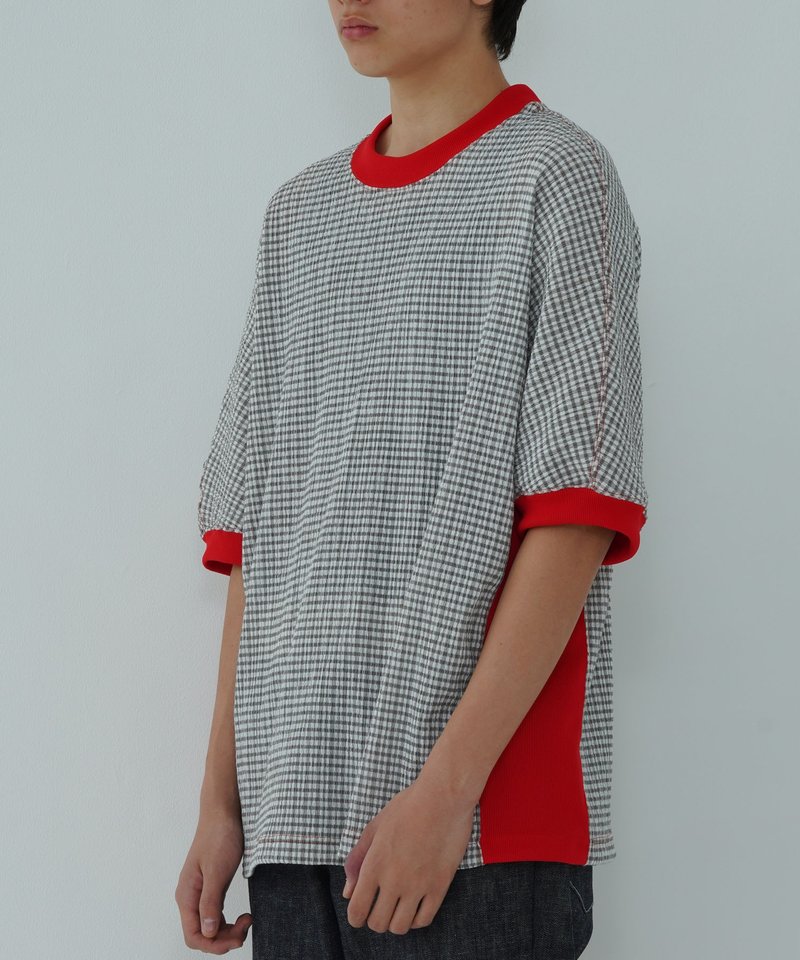 CHECK SHORT SLEEVE T-SHIRT　チェック ショートスリーブ Tシャツ - 女 T 恤 - 聚酯纖維 灰色