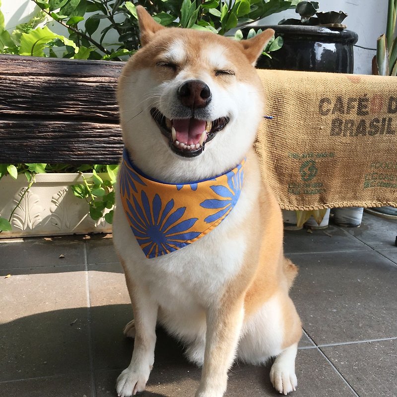 犬専用ネームスカーフ・オーダーメイド（中型犬）・ハワイ - 首輪・リード - コットン・麻 オレンジ