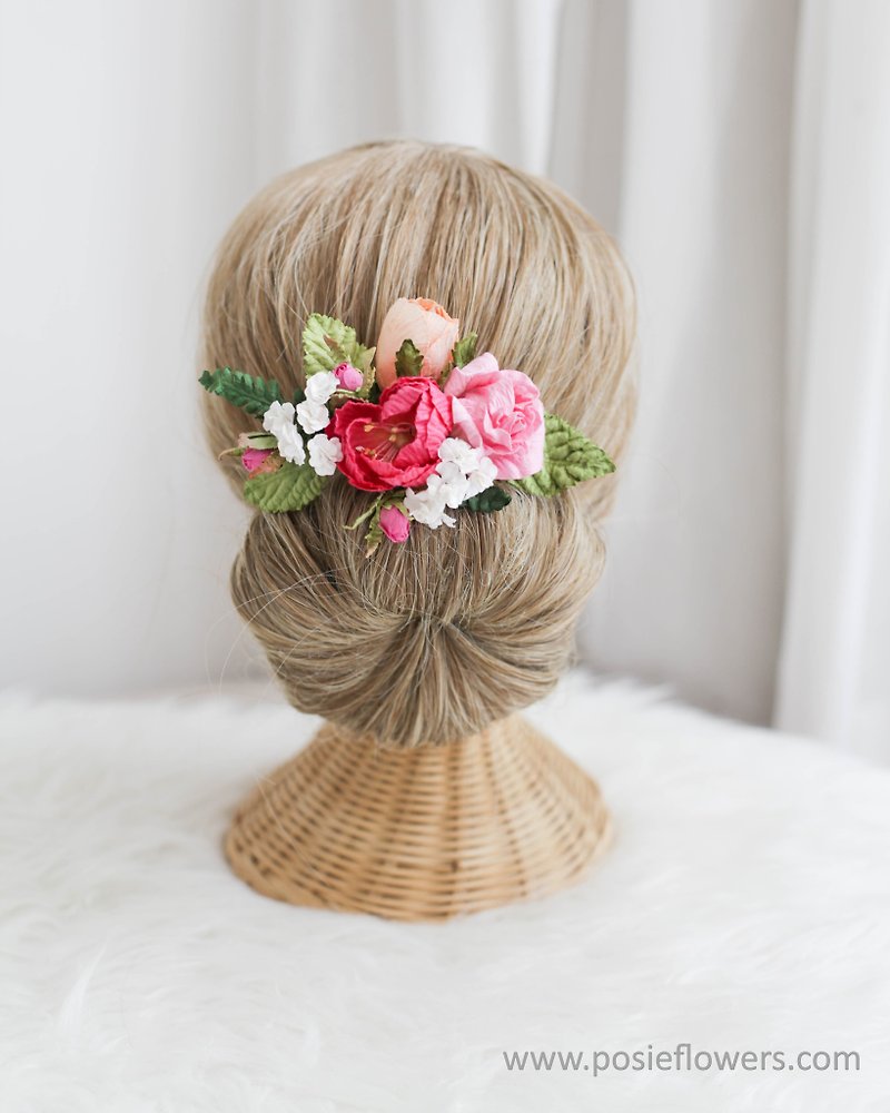 Pink Peach Paper Flower Hair Comb - Hair Accessories - Paper Pink