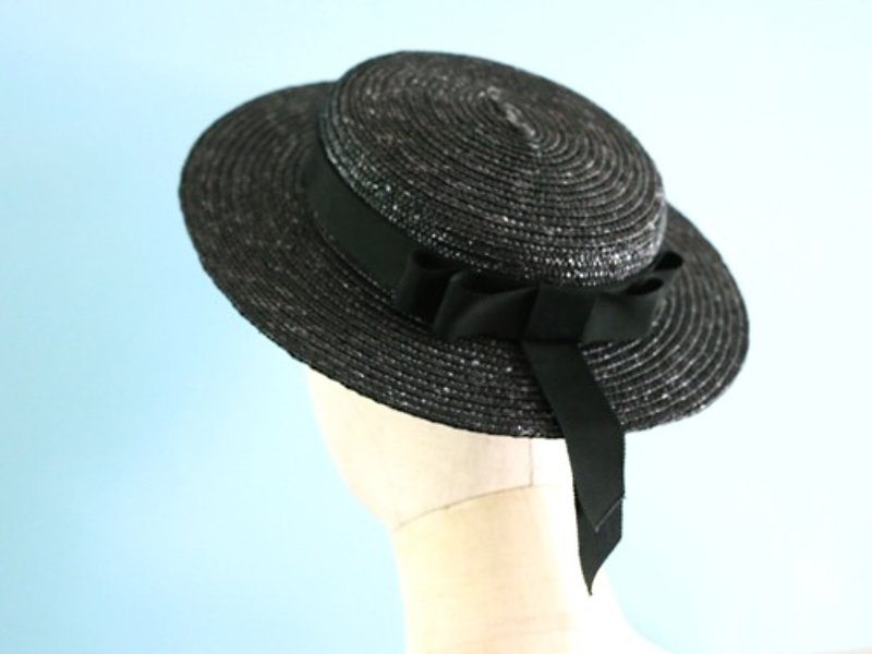 Black Straw Hat Headpiece Black Vivien Black Vivien - Hats & Caps - Plants & Flowers 