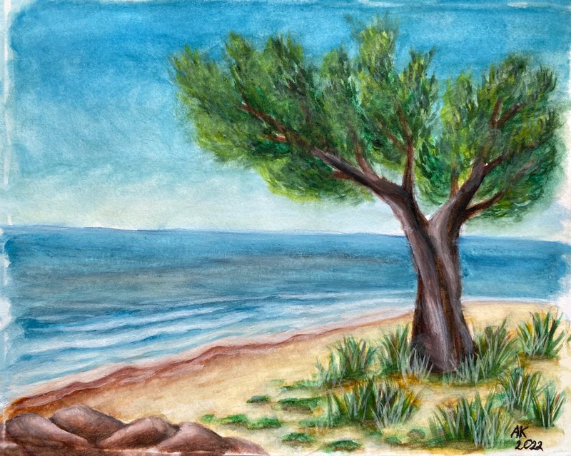 Saltwater Sands watercolour painting, landscape art, beach, seascape, travel - 壁貼/牆壁裝飾 - 其他材質 藍色