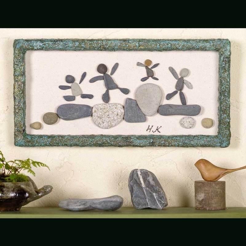 小石アートの物語　フレーム付き　壁の装飾 　natural art 　wall decor　流木アート　　２０ - 壁貼/牆壁裝飾 - 石頭 咖啡色