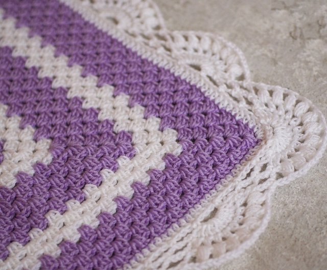 Crochet purple blanket lilac white baby blanket newborn granny