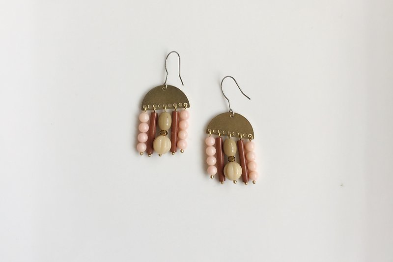 No. 1 jellyfish floating natural stone antique beads brass earrings - ต่างหู - เครื่องเพชรพลอย สีนำ้ตาล
