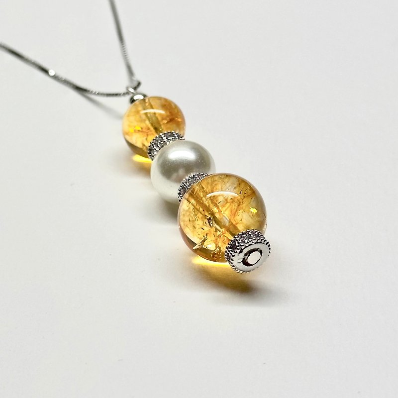 [The Fall of the Moon] Citrine Freshwater Pearl Alloy Classic 925 Sterling Silver Natural Crystal Necklace - สร้อยคอ - เครื่องประดับพลอย สีเหลือง