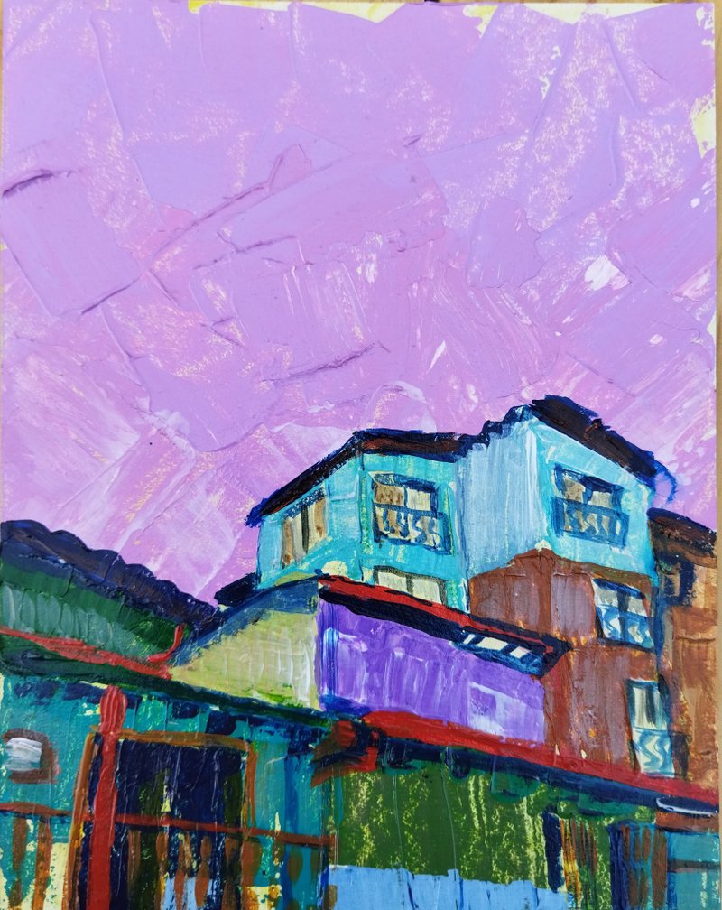 original painting image of small colored houses wall decoration cityscape - ตกแต่งผนัง - วัสดุอื่นๆ หลากหลายสี