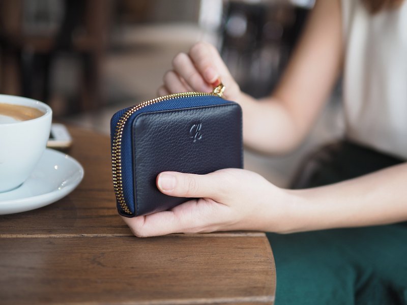 Classic Coin (Navy) : Zip wallet, Short wallet, Leather, Navy Blue wallet - 長短皮夾/錢包 - 真皮 藍色