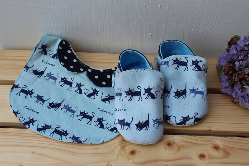 藍色小貓滿月彌月禮 寶寶鞋+圍兜 - 男/女童鞋 - 其他材質 多色