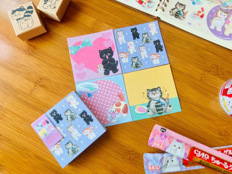 Vanilla Neko & Me Cat Memo Pad (4 types, 100 sheets in total) - Sticky Notes & Notepads - Paper Multicolor