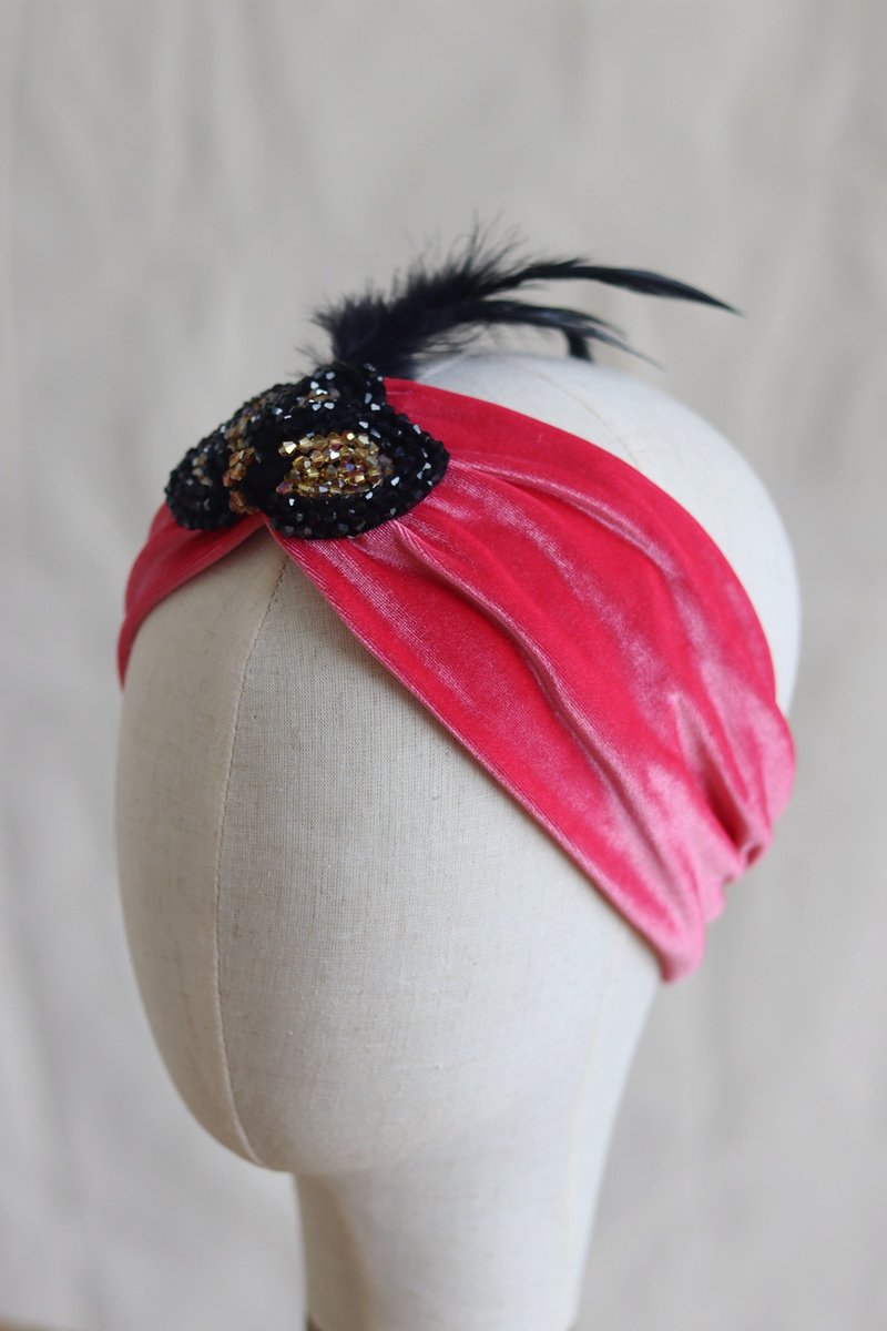 Vintage Velvet Feather Headband Headband - ที่คาดผม - วัสดุอื่นๆ 