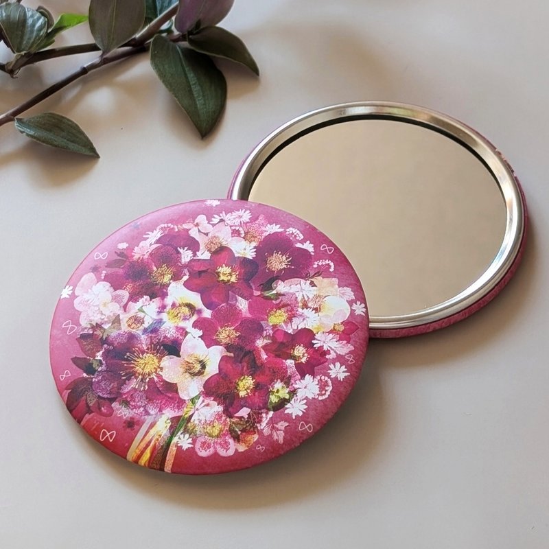 [Perfectly round hand mirror] Bouquet of Christmas roses - อื่นๆ - แก้ว สีแดง