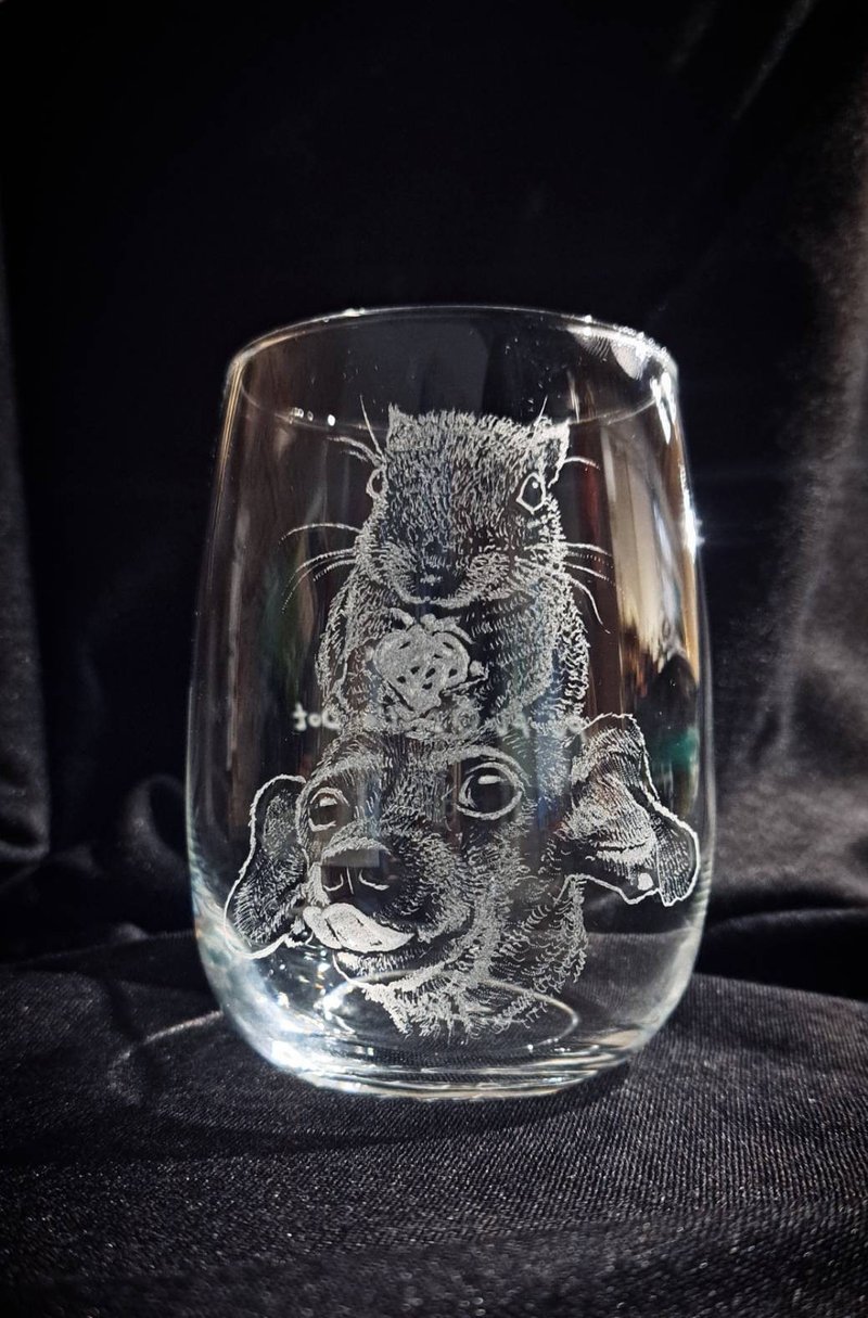 Customized - hand-carved glass [two pets - only one side] autumn glass - Customized Portraits - Glass 