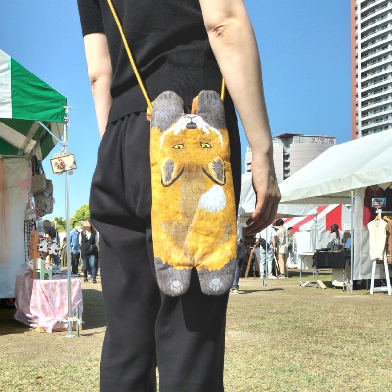 ぶら下がりアニマルのスマホポシェット　キツネ【再販】 - 側背包/斜背包 - 棉．麻 橘色