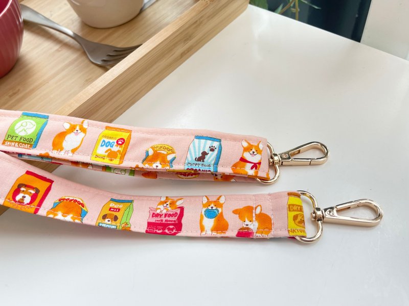 Japanese pink snack-loving corgi mobile phone lanyard - เชือก/สายคล้อง - ผ้าฝ้าย/ผ้าลินิน หลากหลายสี