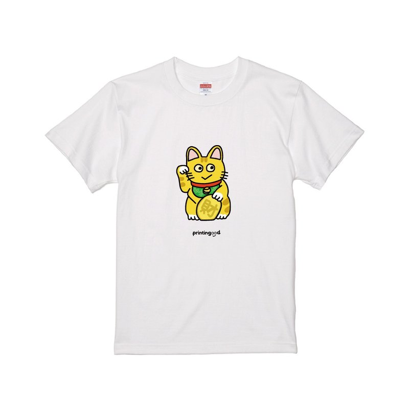 招財貓(招き猫) 短袖T恤 虎斑貓  白t-shirt - 女 T 恤 - 棉．麻 多色