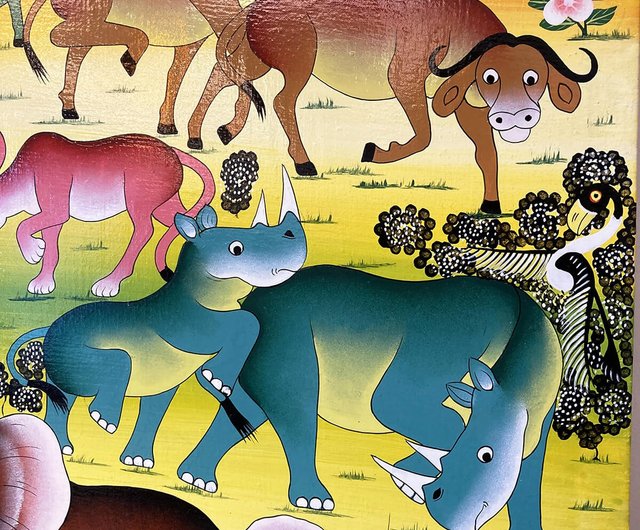 T997動物草原/ 80x60cm /アフリカ原画ティンガティンガ - ショップ