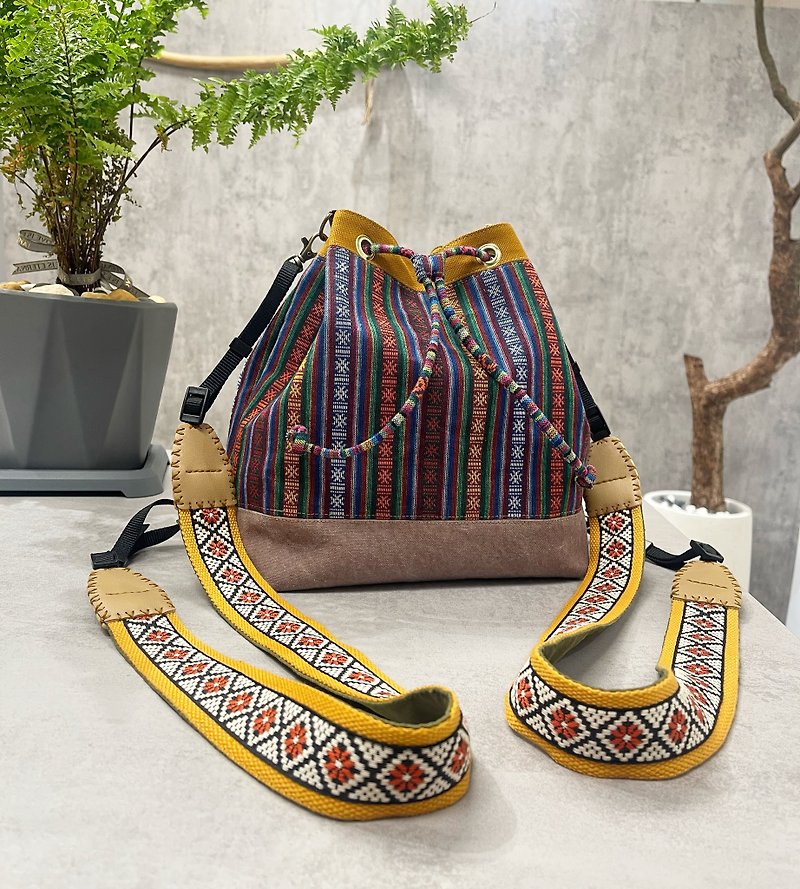 Missbao Handmade Workshop-Three-purpose bag-can be carried on the shoulder, cross-body, or back - Messenger Bags & Sling Bags - Cotton & Hemp Orange