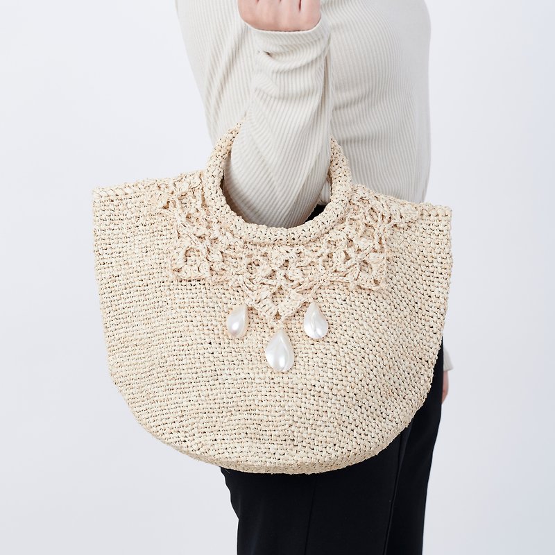 Crown Lace Bag - Hand Crocheted Natural Raffia Bag - Messenger Bags & Sling Bags - Eco-Friendly Materials Khaki