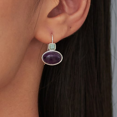 SOIRÉE BY N.Y. 蒔華芮設計師輕珠寶 雙彩秀氣耳環 (天河石/紫晶)