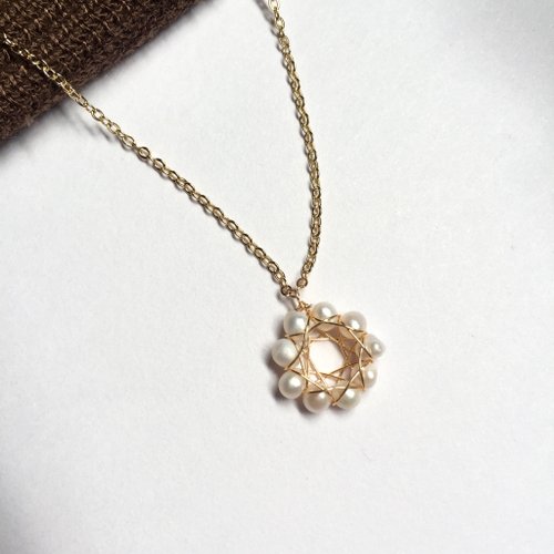 KAREN JEWELRY 14K包金 天然淡水珍珠花圈項鍊 鎖骨鏈 14KGF