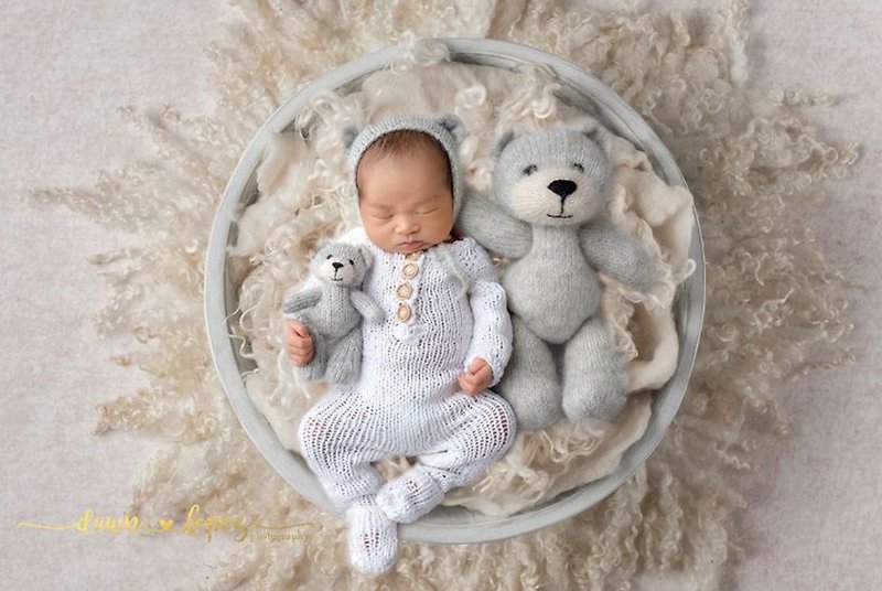 新生兒拍照道具大泰迪熊套裝 - 嬰兒手鍊/飾品 - 羊毛 
