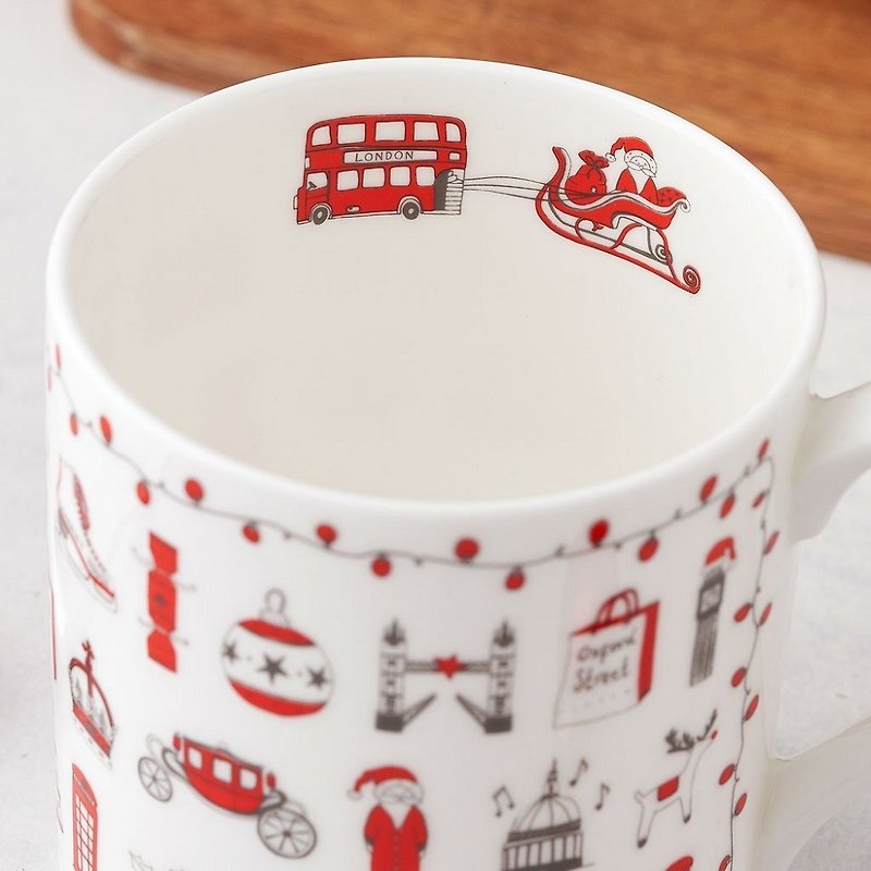 英國蛋 馬克杯 倫敦聖誕 - 咖啡杯 - 瓷 白色